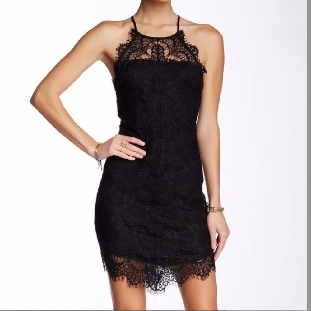 Free People Intimately She's Got It Lace Slip Dress Size Small Black High Neck - Picture 8 of 9